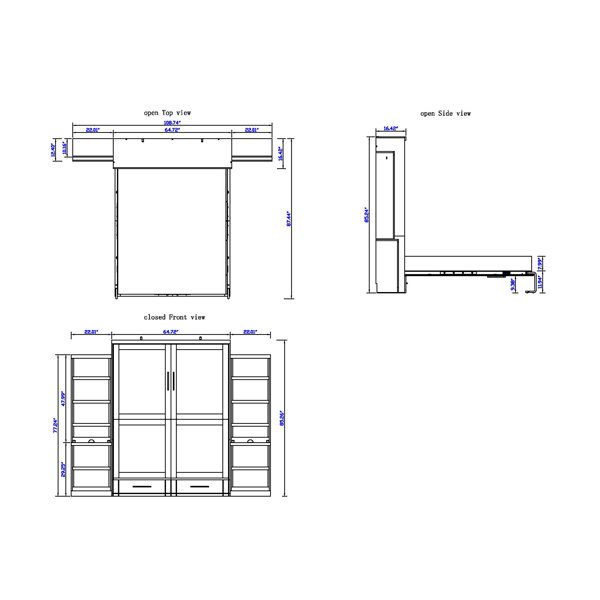 RoomAndLoft Brentwood Queen Murphy Bed with Two Open Bookcases Wayfair
